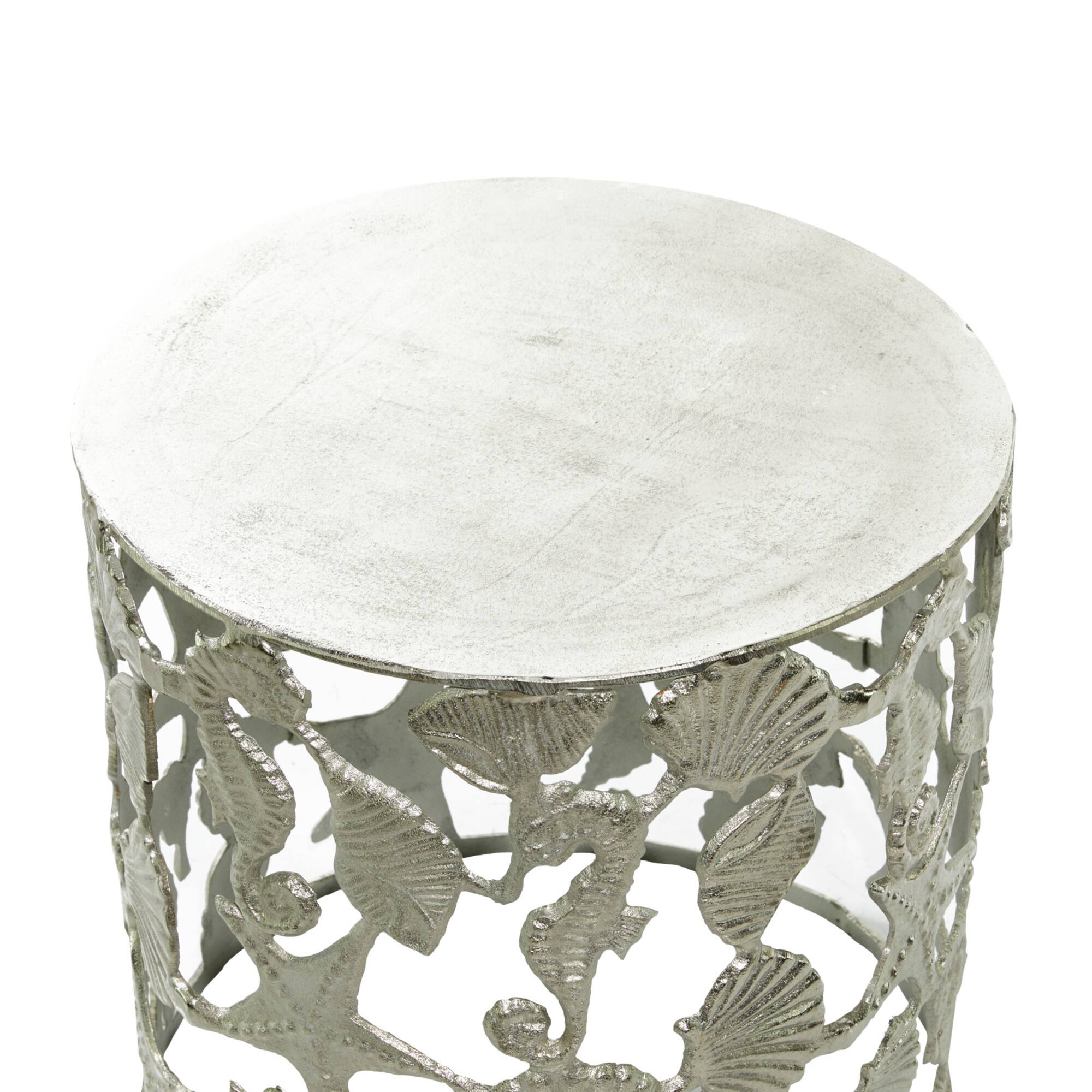 18" Silver Coastal Aluminum Accent Table